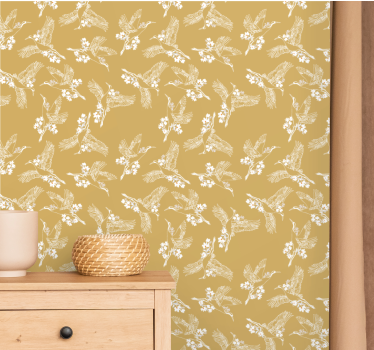 Birds wallpaper flying birds botanical design - TenStickers