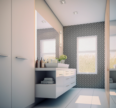 Black and white geometric square pattern wallpaper - TenStickers