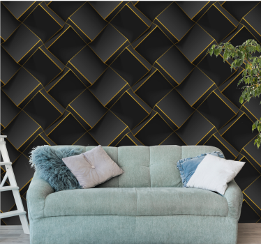 Black shapes Living Room Wallpaper - TenStickers