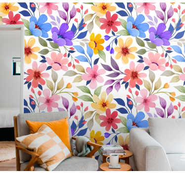 Blooming colorful flower pattern wallpaper - TenStickers