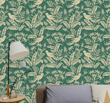 Botanical Aviary birds wallpaper - TenStickers