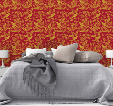 Botanical Bird Motif leaves wallpaper - TenStickers