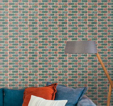 Green and red pattern brick wallpaper - TenStickers