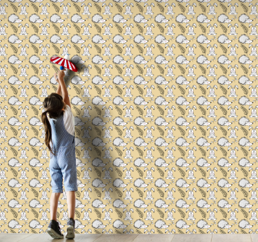 Bunny and Hedgehog Pattern cute animal wallpaper - TenStickers