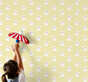 White Bunnies with Flowers cute animal wallpaper - TenStickers