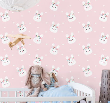 Bunny Polka Pattern cute animal wallpaper - TenStickers