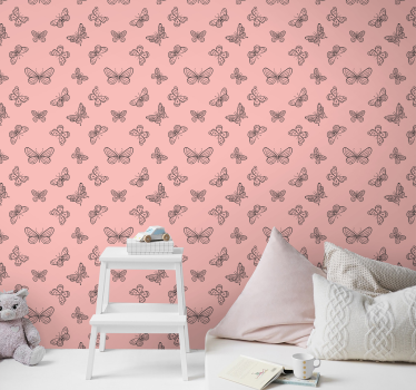 Butterfly Pattern a pink wallpaper - TenStickers