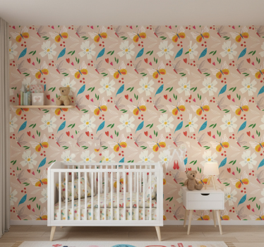 Butterfly wallpaper flowers and butterflies beige background - TenStickers
