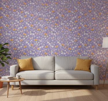 Butterfly wallpaper with purple graceful flowers - TenStickers