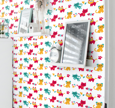 Cat wallpaper in vibrant original design - TenStickers