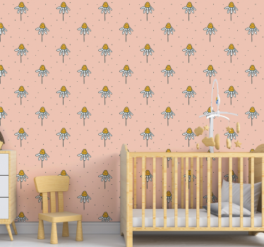 Daisies pattern on pink background wallpaper for the nursery - TenStickers