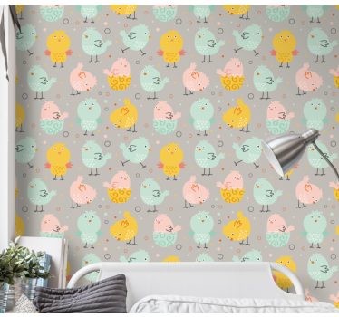 Chirpy Bird Pattern cute animal wallpaper - TenStickers