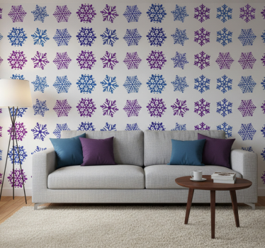 Christmas wallpaper in purple and blue snowflakes - TenStickers