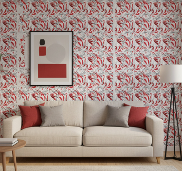 Classic wallpaper gray and red floral pattern - TenStickers