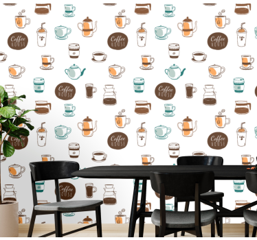 Coffee Motif Illustration kitchen wallpaper - TenStickers