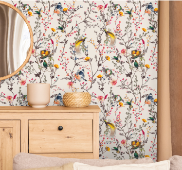 Colorful beige pattern birds wallpaper - TenStickers