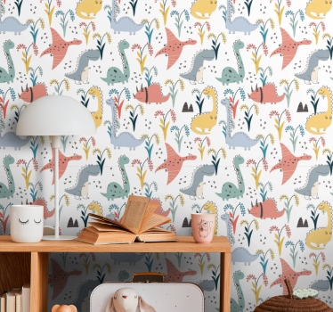 Nordic colorful pattern dino wallpaper - TenStickers
