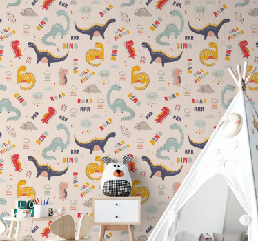 Colorful dinosaurs with names  Kids wallpaper - TenStickers