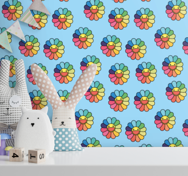 Colorful flowers smiley faces Teenage Bedroom Wallpaper - TenStickers
