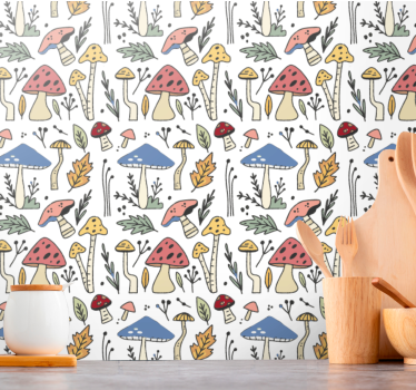 Colorful Mushroom Pattern nature wallpaper - TenStickers