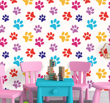 Colorful Paw Patterns wallpaper of a dog - TenStickers