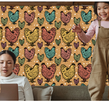 Colorful Rooster Pattern cute animal wallpaper - TenStickers