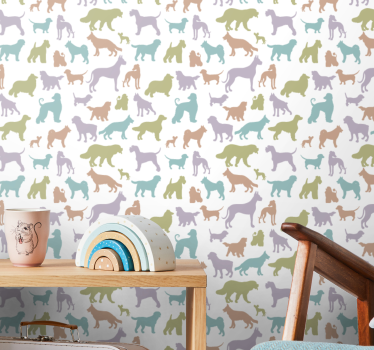 Colorful silhouettes wallpaper of a dog - TenStickers