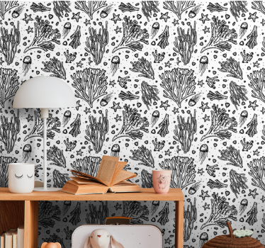 Coral reef patterns leaves wallpaper - TenStickers
