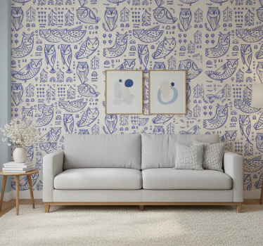 Cute animal wallpaper cute blue owl face design - TenStickers