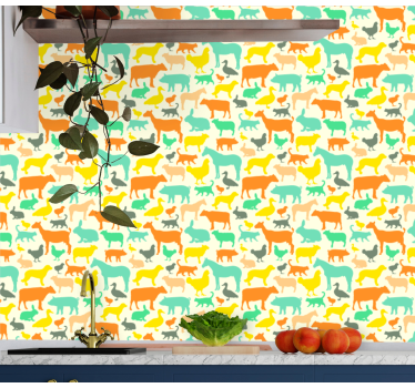 Cute animal wallpaper featuring animal silhouettes - TenStickers