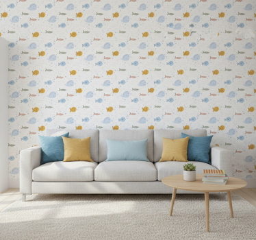 Cute animal wallpaper featuring colorful cartoon fish - TenStickers
