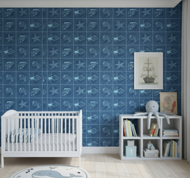 Cute animal wallpaper featuring decorative sea life - TenStickers