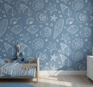 Cute animal wallpaper featuring marine life and seashells - TenStickers
