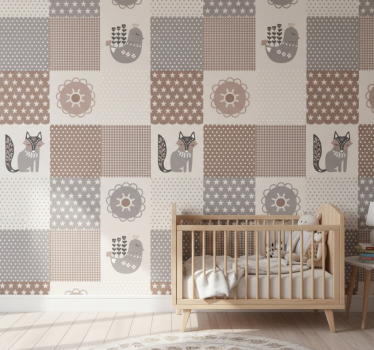 Cute animal wallpaper featuring nordic animals and tiles - TenStickers