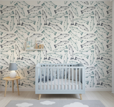 Cute animal wallpaper featuring salmon fish - TenStickers