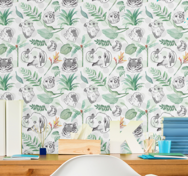 Cute animal wallpaper jungle faces - TenStickers
