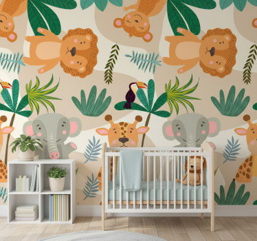 Cute animal wallpaper kids nordic jungle creatures - TenStickers