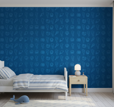 Cute animal wallpaper shells and sea horses - TenStickers