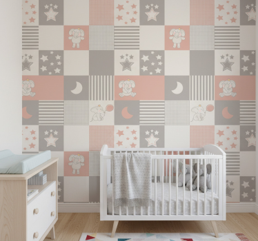 Cute animal wallpaper with elephant designs and tiles - TenStickers