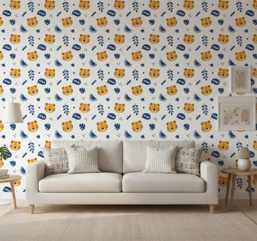 Cute animal wallpaper with tiger cubs and dragonflies - TenStickers