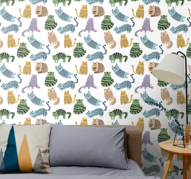 Cartoon kitty pattern cat wallpaper - TenStickers
