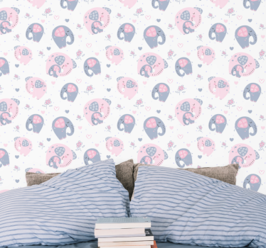 Cute pink elephants wallpaper for bedroom - TenStickers