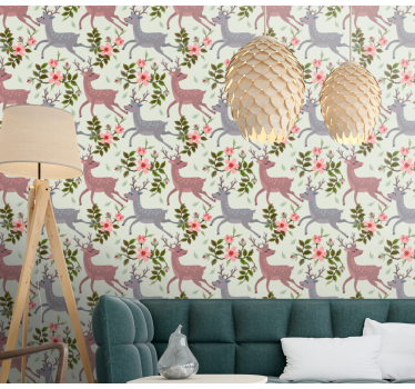 Deer Floral Pattern cute animal wallpaper - TenStickers
