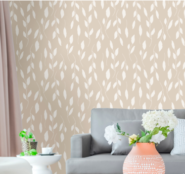 Beige delicate pattern leaves wallpaper - TenStickers