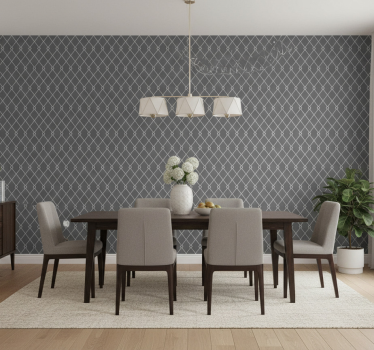 Dining room wallpaper in gray and white diamonds - TenStickers