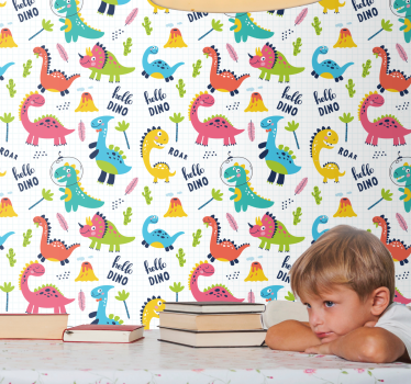 Dino wallpaper cheerful dino pattern - TenStickers