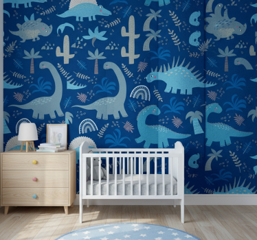 Dino wallpaper in blue hues - TenStickers