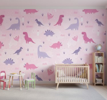 Dino wallpaper with a pink background - TenStickers