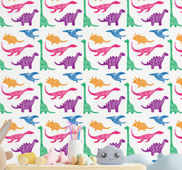 Dinosaur Sketch Pattern dino wallpaper - TenStickers