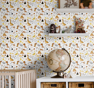 Dinosaurs and volcano pattern for kids Kids Wallpaper - TenStickers